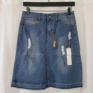 Hype Distressed Mini Skirt in Blue Light Wash Juniors Size 7
